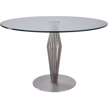Lindsey Contemporary Dining Table In Brushed Stainless Steel Finish and Clear Glass Top
