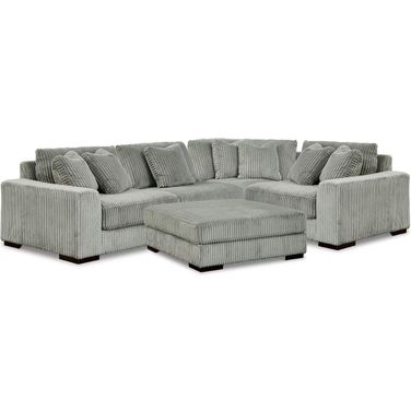 Lindyn 4-Piece Sectional and Ottoman In Fog