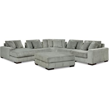 Lindyn 5-Piece LAF Sectional and Ottoman In Fog