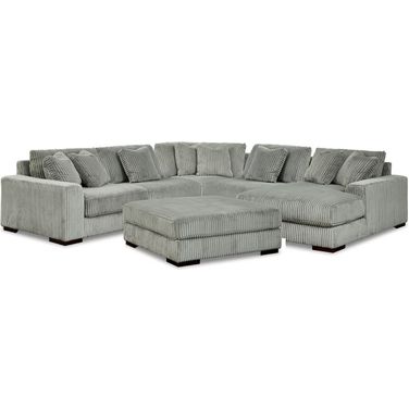 Lindyn 5-Piece RAF Sectional and Ottoman In Fog