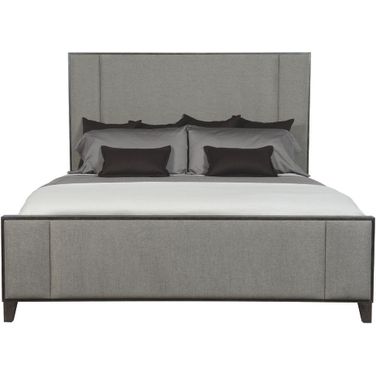 Linea King Panel Bed with Upholstered Headboard and Footboard in Cerused Charcoal Finish