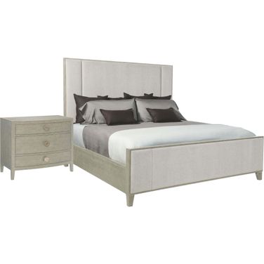 Linea Upholstered Panel Bedroom Set in Cerused Greige Finish