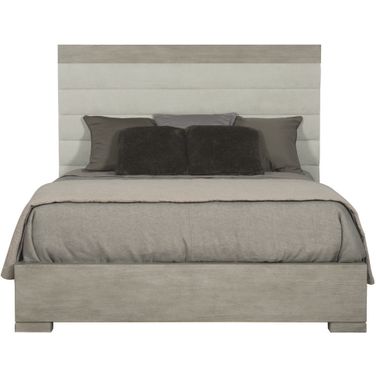 Linea Upholstered Queen Panel Bed with Wooden Footboard and Side Rails
