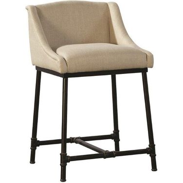 Linen and Iron Pipe Counter Stool
