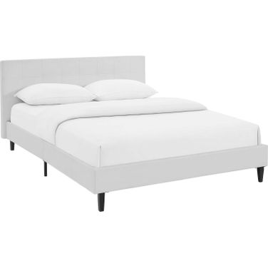Linnea White Queen Faux Leather Bed