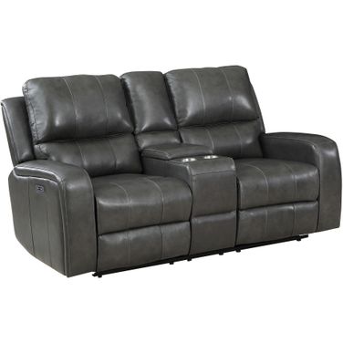 Linton Leather Console Loveseat with Power Footrest In Gray