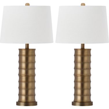 Linus 28.5 Inch Brass Column Table Lamp Set of 2
