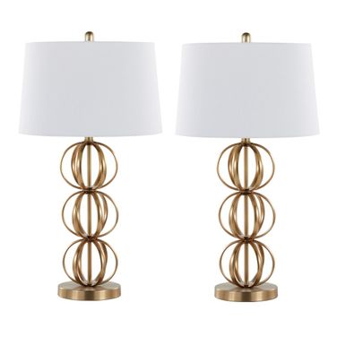 Linx 29 Inch Linen Shade Metal Table Lamp Set of 2 In Gold and White