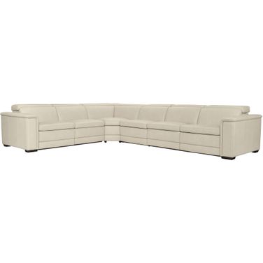 Lioni Leather Power Motion Sectional In White and Cream