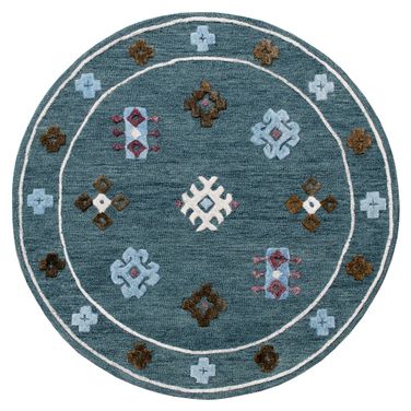 Lioro Geometric Hand-Hooked Wool Area Rug In Blue and Multi