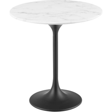 Lippa 20 Inch  Round Artificial Marble Side Table In Black White