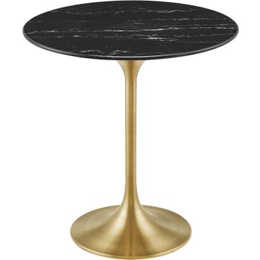Lippa 20 Inch  Round Artificial Marble Side Table In Gold Black