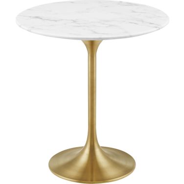 Lippa 20 Inch  Round Artificial Marble Side Table In Gold White