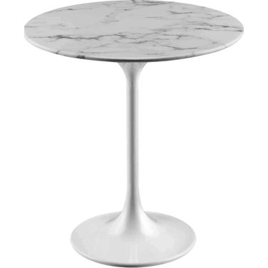 Lippa 20 Inch Round Artificial Marble Side Table In White