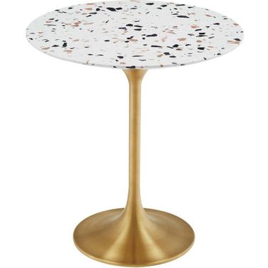 Lippa 20 Inch  Round Terrazzo Side Table In Gold