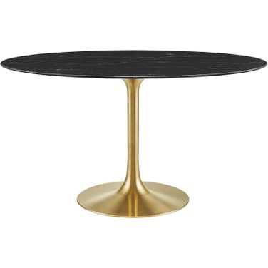 Lippa 54 Inch Oval Artificial Marble Dining Table In Black and Gold
