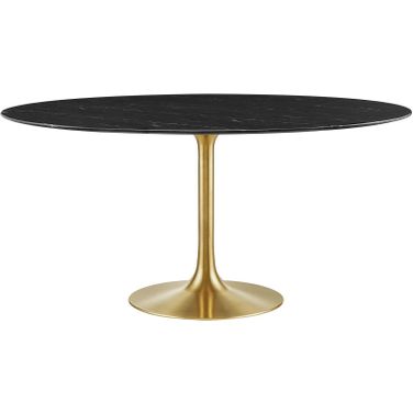 Lippa 60 Inch Artificial Marble Dining Table In Black and Gold