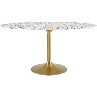 Lippa 60 Inch  Oval Terrazzo Dining Table In Gold White