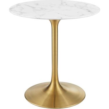 Lippa Gold and White 28 Inch Round Artificial Marble Dining Table