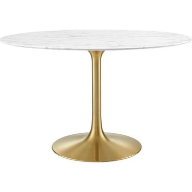 Lippa Gold and White 47 Inch Round Artificial Marble Dining Table EEI-3232-GLD-WHI