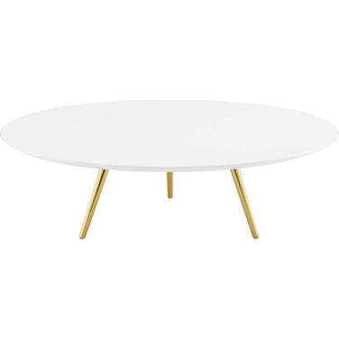 Lippa Gold and White 47 Inch Round Wood Top Coffee Table with Tripod Base EEI-3671-GLD-WHI