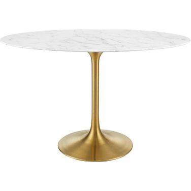 Lippa Gold and White 48 Inch Oval Artificial Marble Dining Table