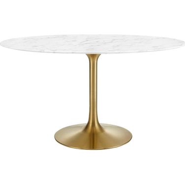 Lippa Gold and White 54 Inch Oval Artificial Marble Dining Table EEI-3235-GLD-WHI