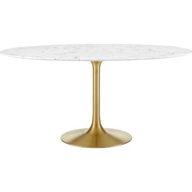 Lippa Gold and White 60 Inch Round Artificial Marble Dining Table