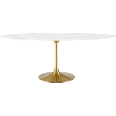 Lippa Gold and White 78 Inch Oval Artificial Marble Dining Table