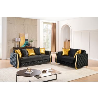 Lippa Living Room Set In Black And Gold