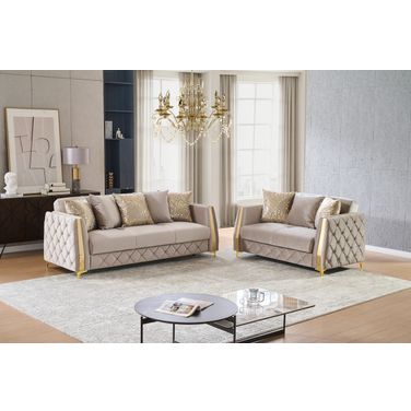 Lippa Living Room Set In Taupe And Gold