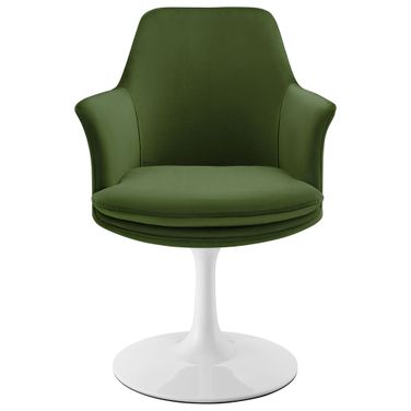 Lippa Performance Velvet Swivel Dining Armchair In White and Moss Green