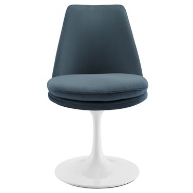 Lippa Performance Velvet Swivel Dining Chair In White and Cadet Blue