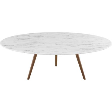Lippa Walnut White 47 Inch Round Artificial Marble Coffee Table with Tripod Base EEI-3669-WAL-WHI