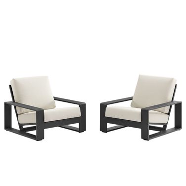 Lirienne Outdoor Patio Aluminum Faux Wood Armchairs Set of 2 In Cream