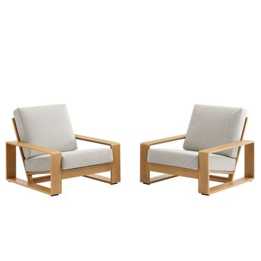 Lirienne Outdoor Patio Aluminum Faux Wood Armchairs Set of 2 In Ivory and Natural