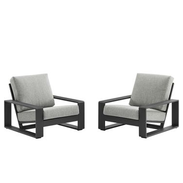 Lirienne Outdoor Patio Aluminum Faux Wood Armchairs Set of 2 In Light Gray