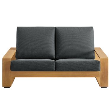 Lirienne Outdoor Patio Aluminum Faux Wood Loveseat In Charcoal and Natural