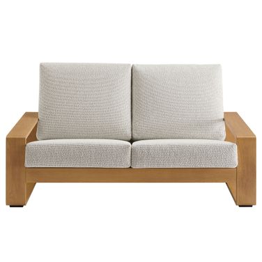 Lirienne Outdoor Patio Aluminum Faux Wood Loveseat In Ivory and Natural