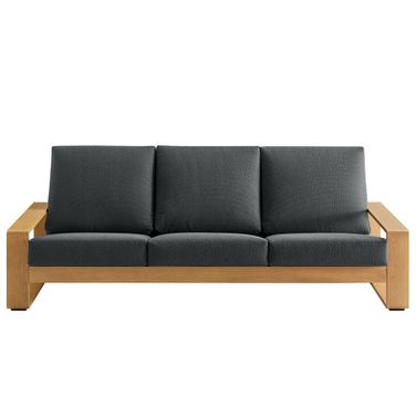 Lirienne Outdoor Patio Aluminum Faux Wood Sofa In Charcoal and Natural
