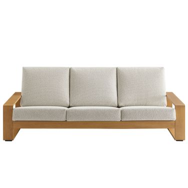 Lirienne Outdoor Patio Aluminum Faux Wood Sofa In Ivory and Natural