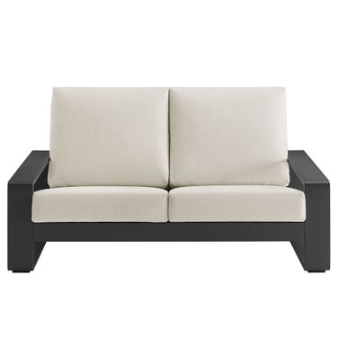 Lirienne Outdoor Patio Aluminum Loveseat In Cream and Gray