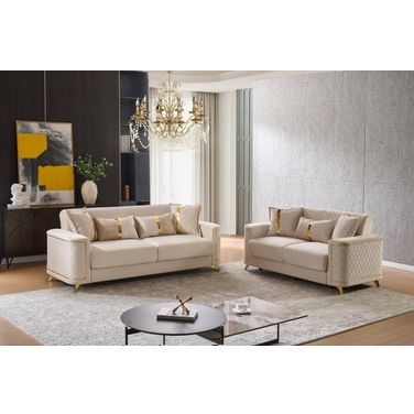 Lisa Living Room Set In Ivory And Gold
