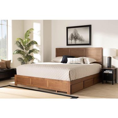 Lisa Modern and Contemporary Transitional Ash Walnut Brown Finished Wood King Size 3-Drawer Platform Storage Bed