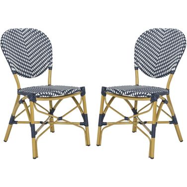 Lisbeth Navy and White French Bistro Stacking Side Chair Set of 2