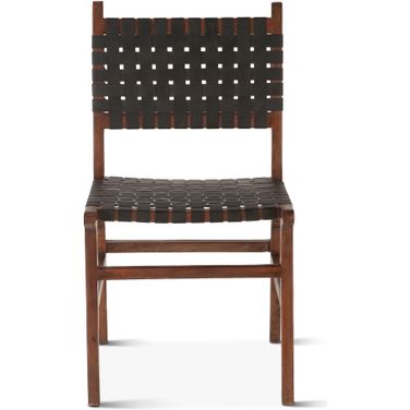 Lisbon Dining Chair In Black Leather with Royal Brown - Set of 2