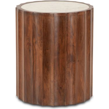 Lisbon Modern White Marble Side Table In Matte Brown
