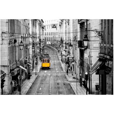 Lisbon Yellow Tram Wall Art In Grey