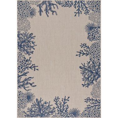 Litus 5'3" x 7' Trenton Coral Blend Outdoor Area Rug In White and Navy