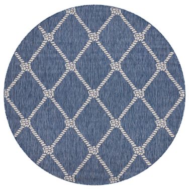 Litus 7'6" x 7'6" Tucson Rope Blend Outdoor Area Rug In Navy and White
